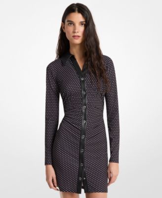 Women's Ruched Snap Collared Neck Mini Dress