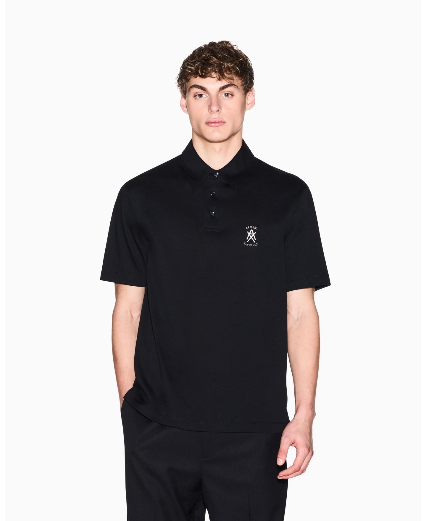 Мужское поло A|X Armani Exchange Short Sleeve Mercerized Cotton Logo Polo Shirt, цвет: Чёрный — фото 1