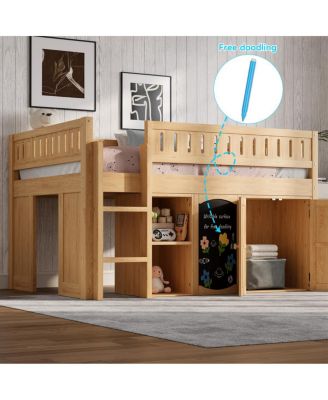 Loft Bed with Storage Cabinet and Chalkboard Panel