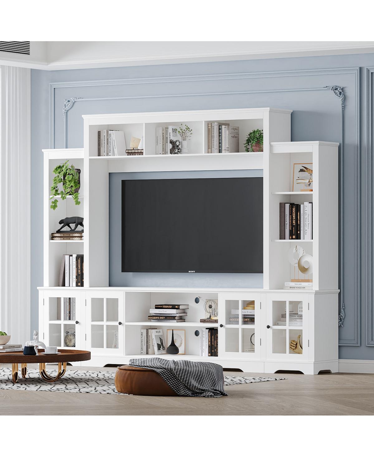 Streamdale Furniture Wall Unit Tv Stand with Storage & Bookshelves for TVs up to 65", White, 100"W