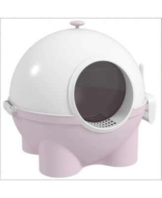 Hooded Cat Litter Box in Pink and White