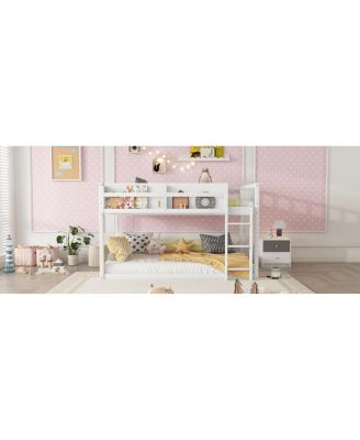  Low Twin Over Twin Bunk Bed with Ladder, Solid Wood