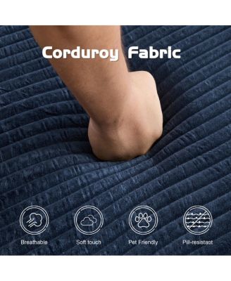 Dark-blue Corduroy Loveseat Sofa Bed with Reversible Cushions