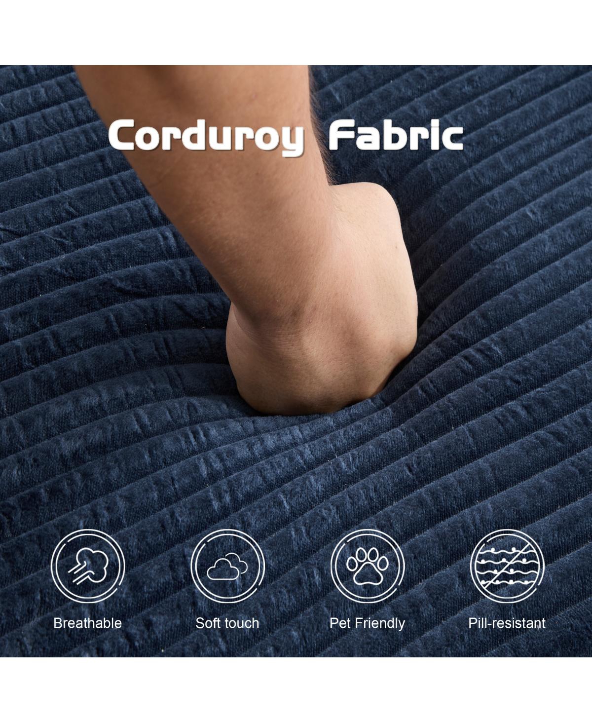 Streamdale Furniture Dark-blue Corduroy Loveseat Sofa Bed with Reversible Cushions