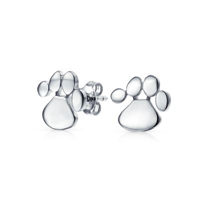 BFF Animal Lover Pet Dog Cat Paw Print Stud Earrings Pendant Set Sterling Silver