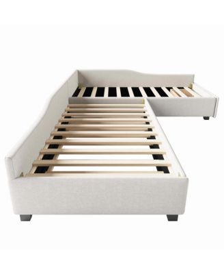 Upholstered Double Twin Size Daybed with Trundle and Drawer
