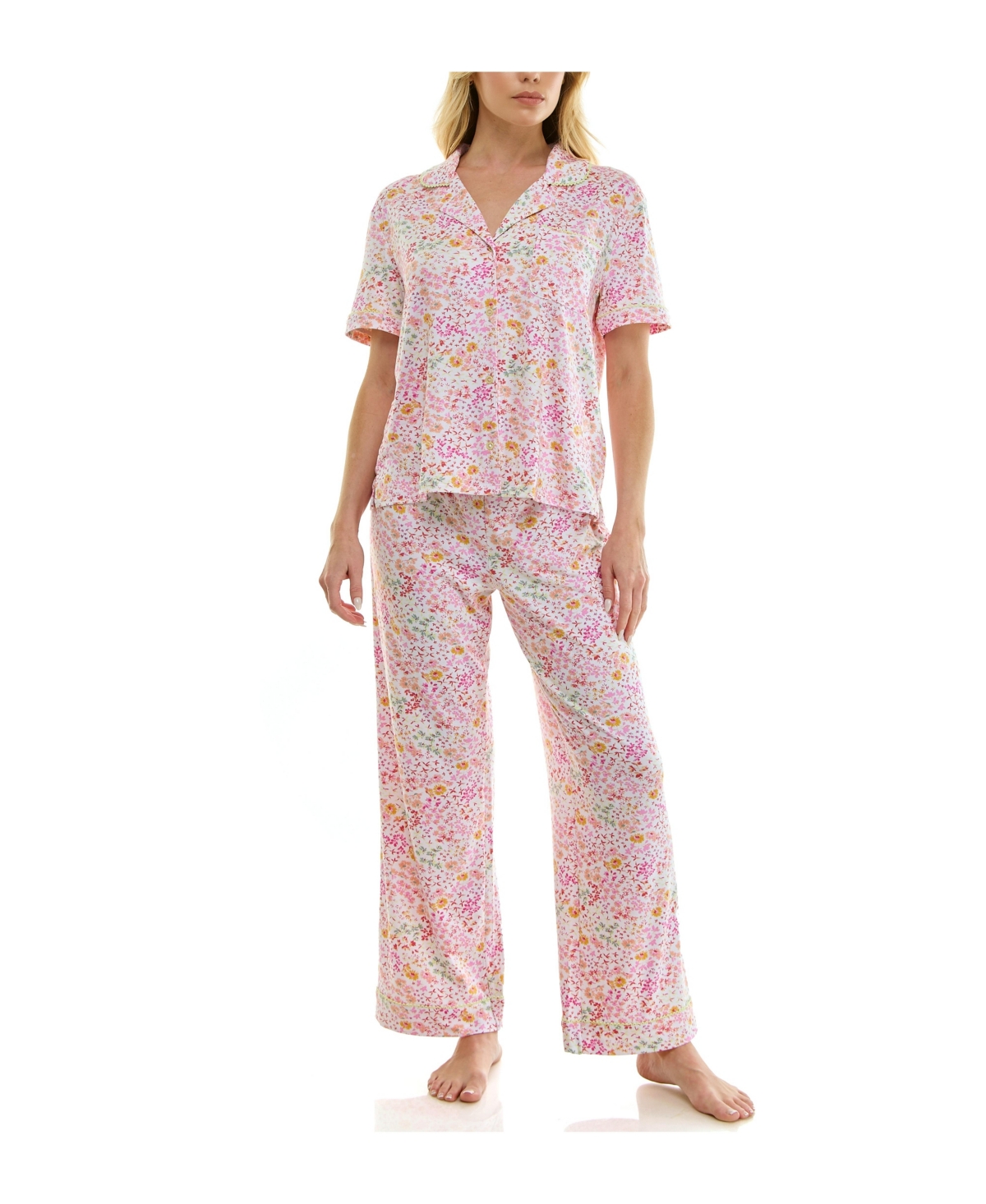 Roudelain Women's Short-Sleeve Shirt and Pants, 2-Piece Pajama Set
