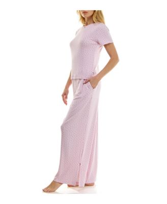 Women's Short-Sleeve T-Shirt and Wide Leg Pants, 2-Piece Pajama Set