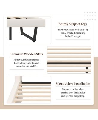  Queen Size White PU Leather Upholstered Platform Bed Frame, No Box Spring Needed