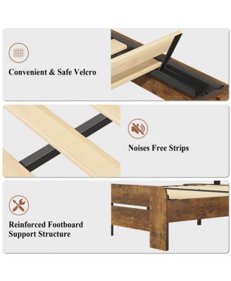 Farmhouse King Bed Frame w/ Storage Shelf, LED Lights & Charging Station