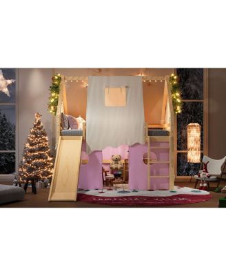 Full Size House Loft Bed with Sills, Tents, Lights, Slide