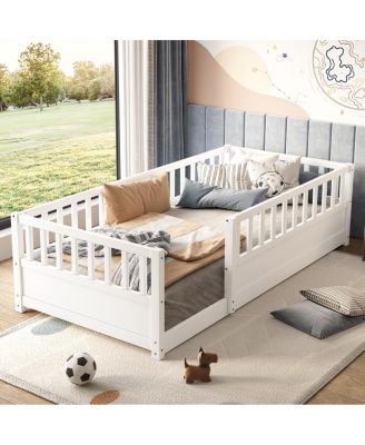 Twin Size Montessori Floor Bed with Security Barrier and Door