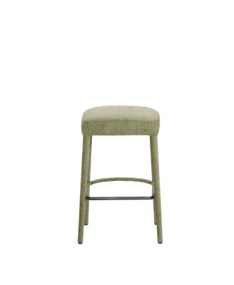 Backless Light Green Upholstered Fabric Bar Stool - Padded Seat, Sturdy Legs, Footrest