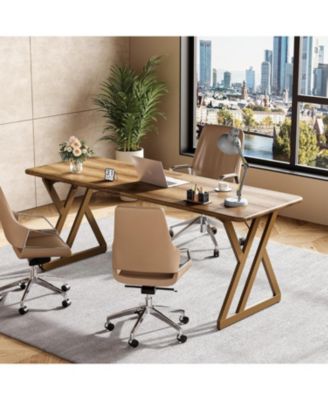 78.7" Long 2 Person Desk, Double Office Desk with Metal Frame, Large Work Table for Home Office, Writing & Gaming