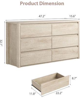 6-Drawer Dresser for Bedroom, Wide Handle-Free Wood Chest, Modern Storage Cabinet for Living Room, Hallway, Entryway