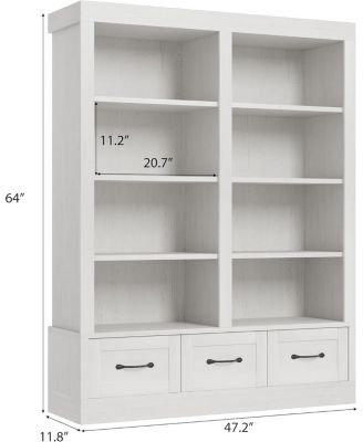 64" Tall Bookshelf with 3 Drawers, 4-Tier Double Wide Open Shelf Bookcase, Large Wooden Storage for Library, Office, Living Room