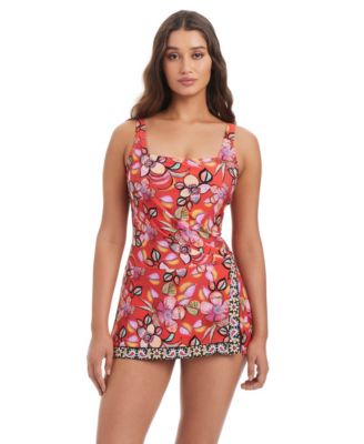 Women's Over-The-Shoulder Square Neck Swim Dress