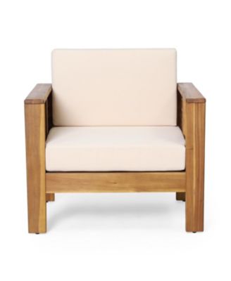 Set Of 2 Acacia Wood Club Chairs With Cushions