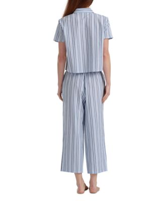 Women's Cropped Button Down Shirt and Pajamas, 2-Piece Set