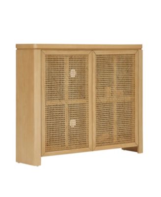 Mid Century Modern Rattan Sideboard Buffet Cabinet with 2 Outlets, Natural