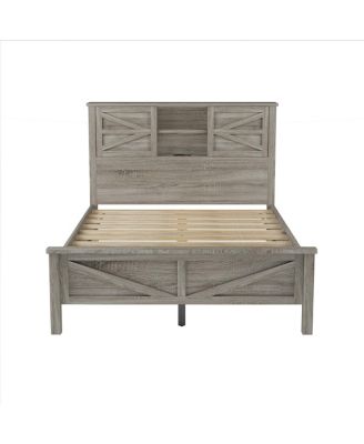 3-Piece Farmhouse Full Bed Set w/ Sliding Door Headboard, Nightstand & Dresser