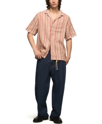 Men's Retro Stripe Camp Collar Short-Sleeve