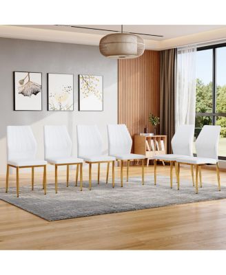 Streamdale Set of 6 Gold & White Dining Chairs, 37" High, Ergonomic PU Backrest