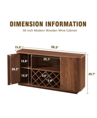 58" Modern Wavy Curve Sideboard - Multifunctional Storage Cabinet with Wine Rack