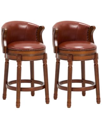 Cow top Leather Wooden Bar Stools, 360 Swivel Bar Chair with Backs
