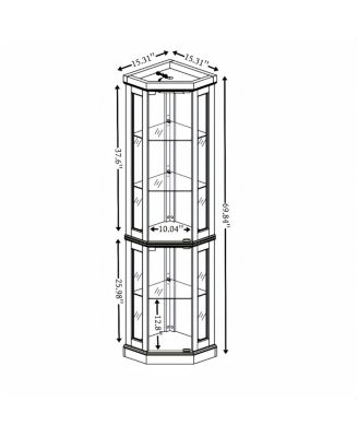Streamdale Corner Glass Cabinet Lighted Curio Display Case for Living Room, Antique White.