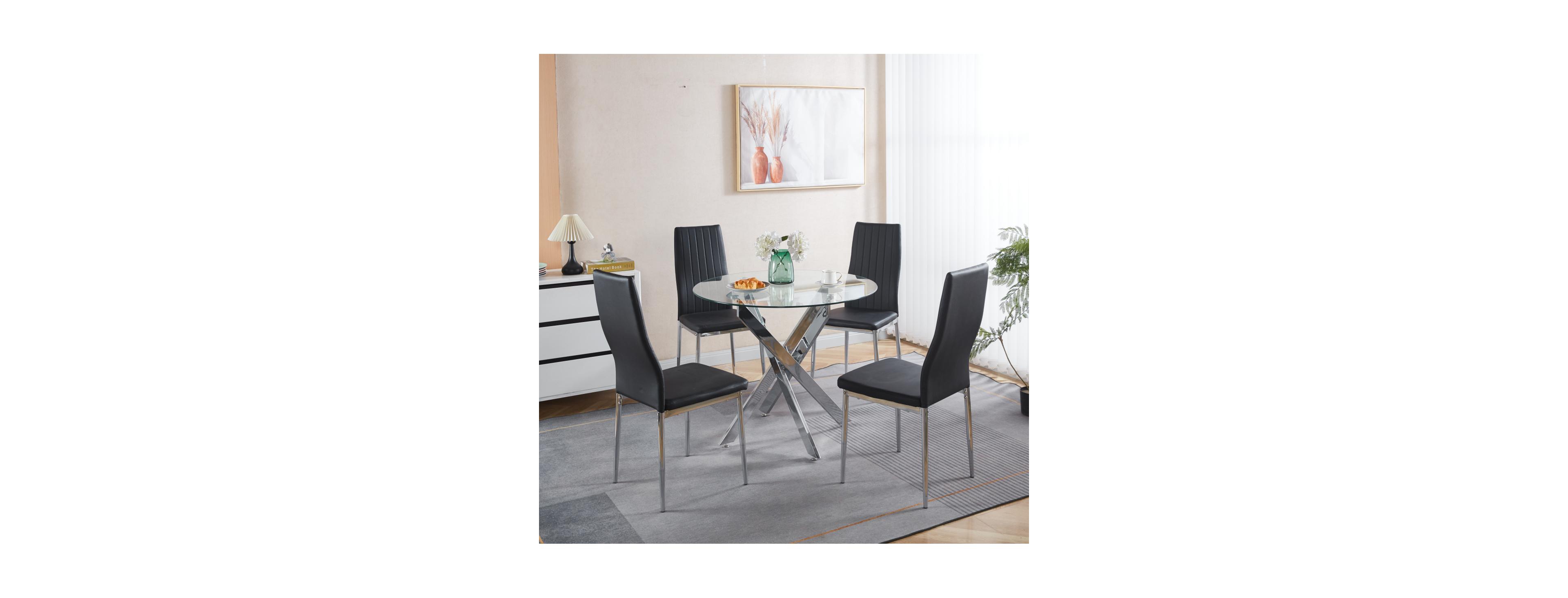 Streamdale Furniture 1+4,5pcs Dining Set, Metal Leg Table, Mid-century Glass Top Table
