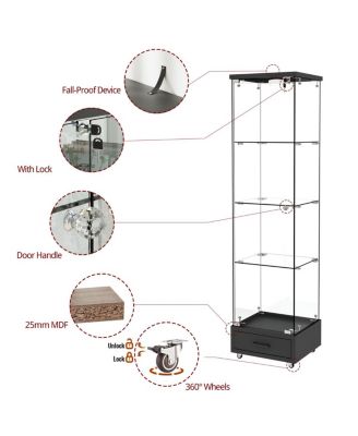 Modern Glass Display Cabinet with Drawer & LED Lights