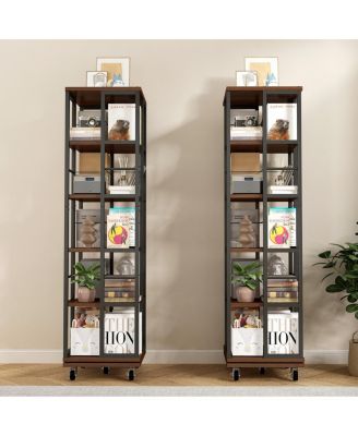 5 Tiers Rotating Bookshelf, 360 Display Wood Spinning Bookshelves