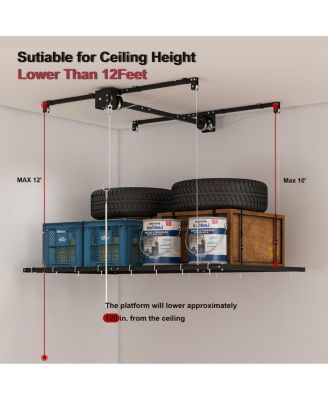 Overhead Garage Storage Rack 4x4 FT, 250LBS Capacity, All-Steel, Safety Lock