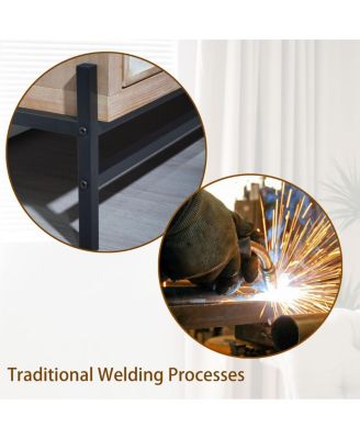 Streamdale Vintage Carved 4-Door Wood Cabinet with Metal Base