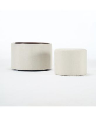 Streamdale Ball & Cast Nesting Storage Ottomans (2-pc), Linen Upholstered w/Wood Tray, Beige