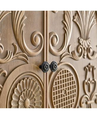 31.50" Arched Flower Carved Door Accent Sideboard Cabinet with Drawer & Shelf