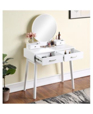 Liannon Contemporary Wood Vanity and Stool Set, White