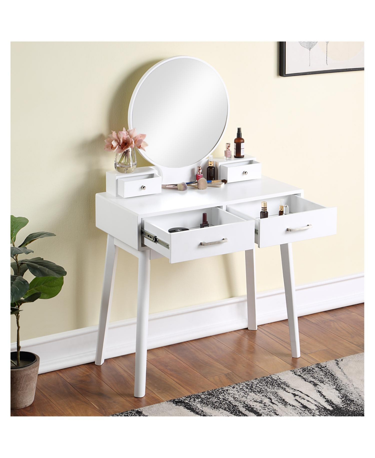 Streamdale Furniture Liannon Contemporary Wood Vanity and Stool Set, White