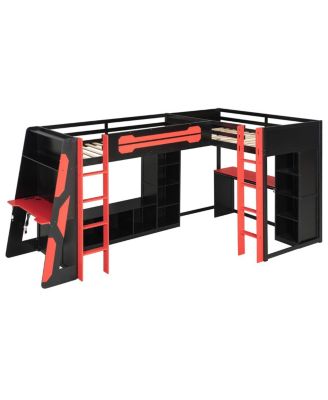 L-Shaped Twin Gaming Bed Frame w/ RGB, USB, TV Stand, Storage, Reversible