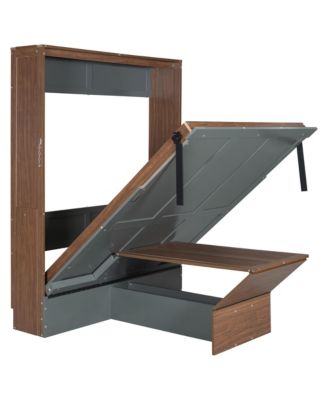 Full Size Murphy Bed with Foldable Desk &acirc;€“ Space Saving Wall Bed - Walnut & Gray