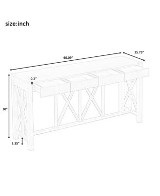  60" Acacia Console Table - Crisscross Design & 4 Drawers