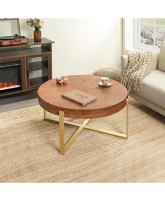 Modern Retro Round Coffee Table, Gold Legs