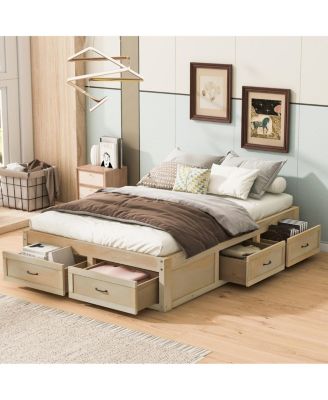 Full Size Platform Bed with 6 Storage Drawers