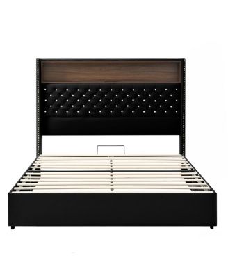 Queen Size Velvet Tufted Bed Frame with USB & Night Light