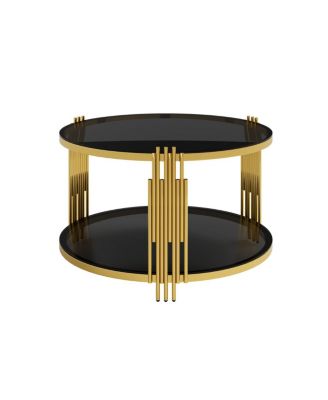 Living Room Table Set: 3-Piece Round Glass & Gold Metal Tables