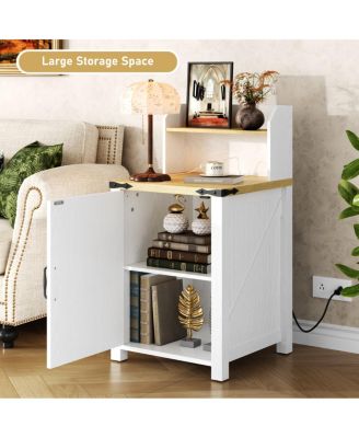  Farmhouse Barn Door Nightstand with Charging Station