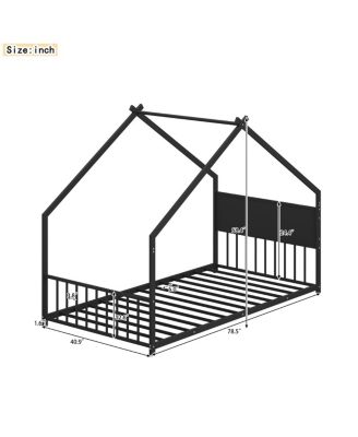 Streamdale Twin Size House Bed with Roof & Lights, Metal Frame, No Box Spring (Black)