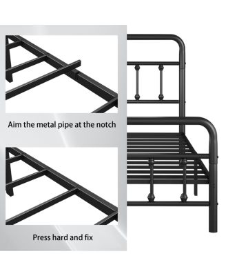 Metal Bed Frame, Twin Size with Headboard, Under Bed Storage, Black