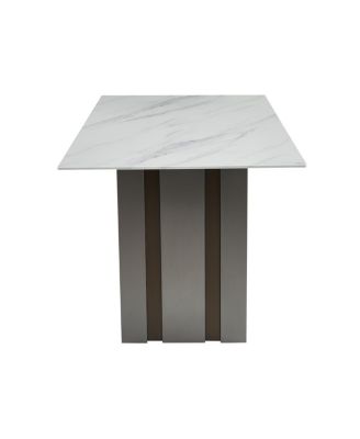 Streamdale 69" Rectangular Dining Table, Modern Style, Tempered Glass Marble Top, Gray Legs